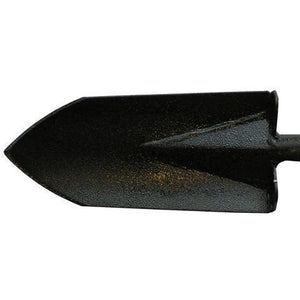 Closeup of the pointed spade tip of the Bushpro Hiballer Carbon Steel spade