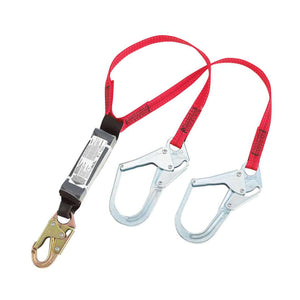 Dynamic 1” Double leg Web Lanyard With Shock Absorber and Rebar Hooks on Legs