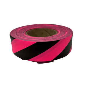 Presco Polar Glo Premium Flagging Tape, with Stripes Pink Glo with Black Stripes