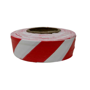 Presco Polar Glo Premium Flagging Tape, with Stripes White with Red Stripes