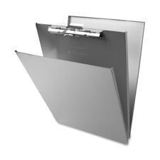Aluminum storage clipboard, open to reveal compartments and metal clip